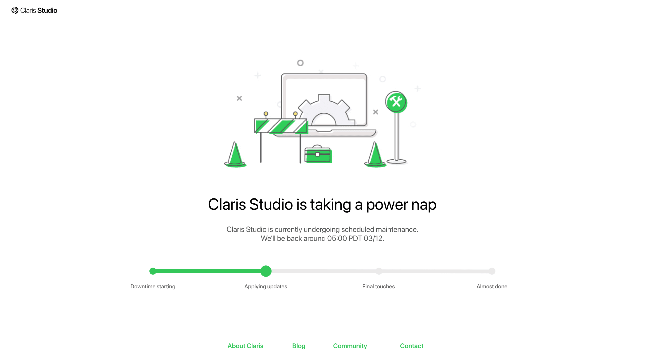 final design for claris studio downtime page